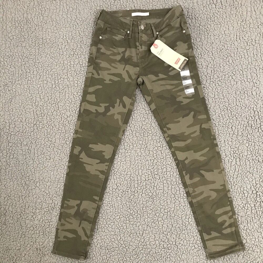 Levi's 711 Jeans Womens Size 00 W24 Juniors Stretch Skinny Ankle Black Camo